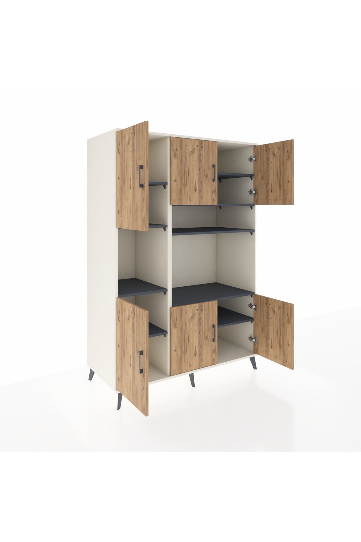 Kronos Dolap 9 Raflı 6 Kapaklı 132x59x195 Aytaşı-Çam/Antrasit