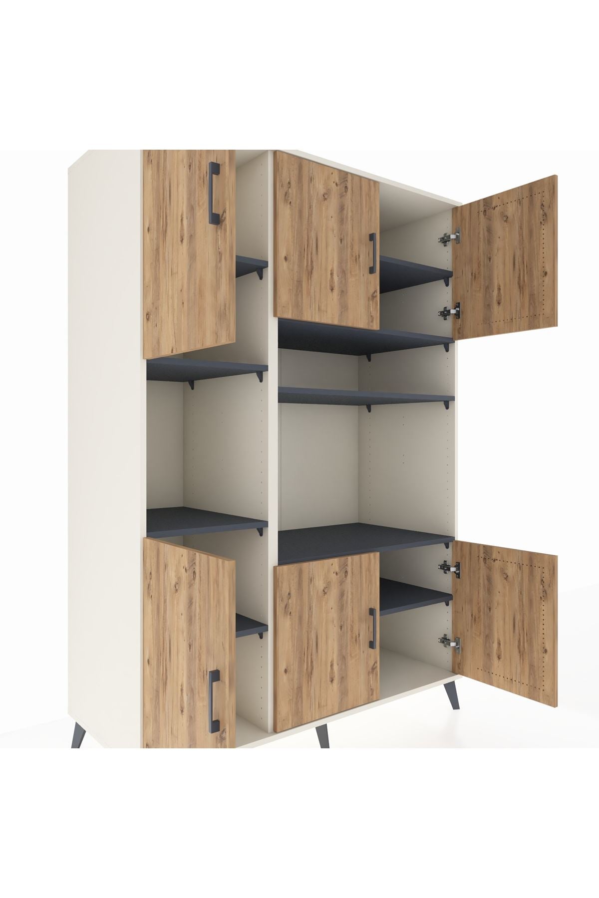 Kronos Dolap 9 Raflı 6 Kapaklı 132x59x195 Aytaşı-Çam/Antrasit