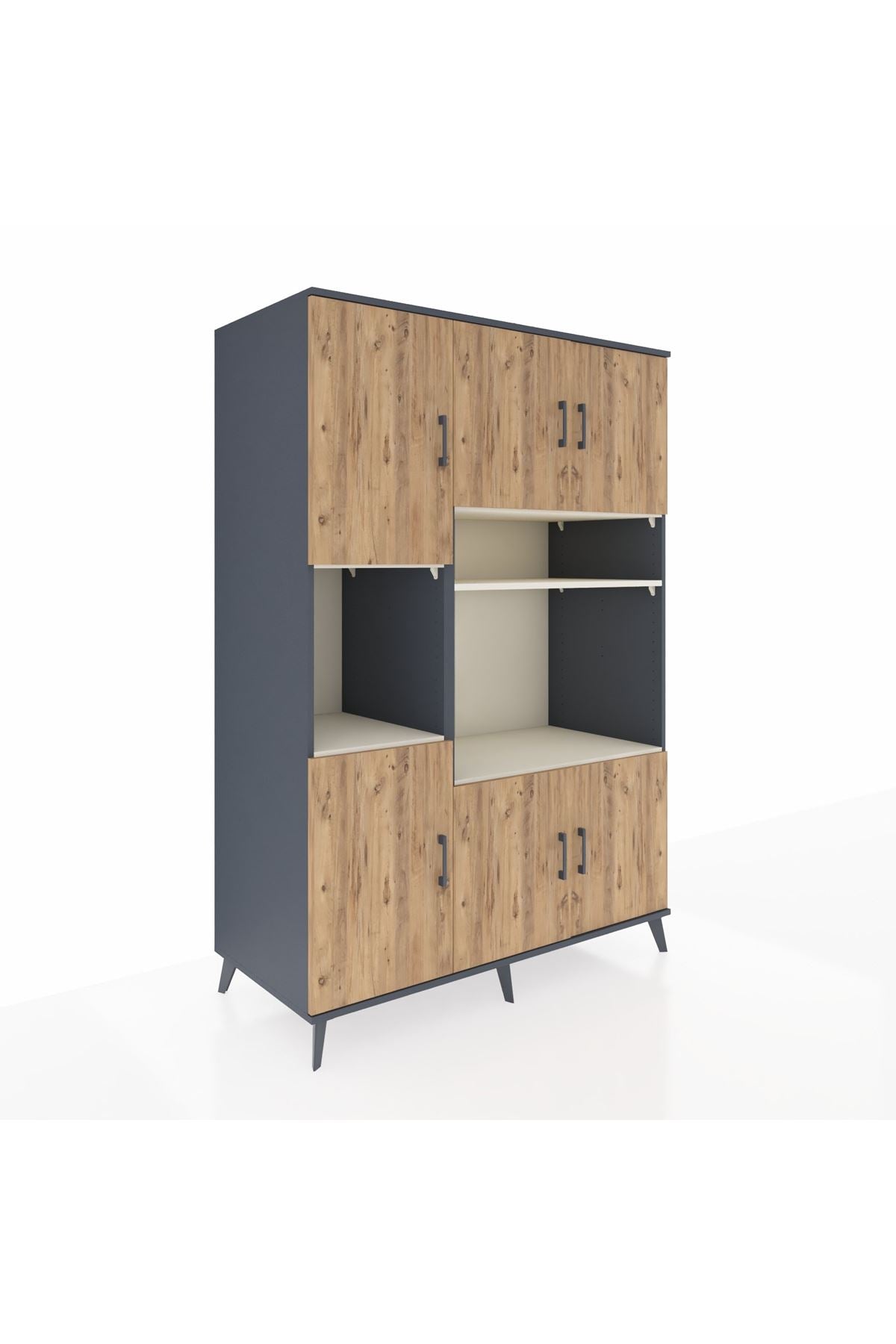 Kronos Dolap 9 Raflı 6 Kapaklı 132x59x195 Antrasit-Çam/Aytaşı