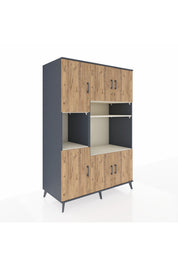 Kronos Dolap 9 Raflı 6 Kapaklı 132x59x195 Antrasit-Çam/Aytaşı