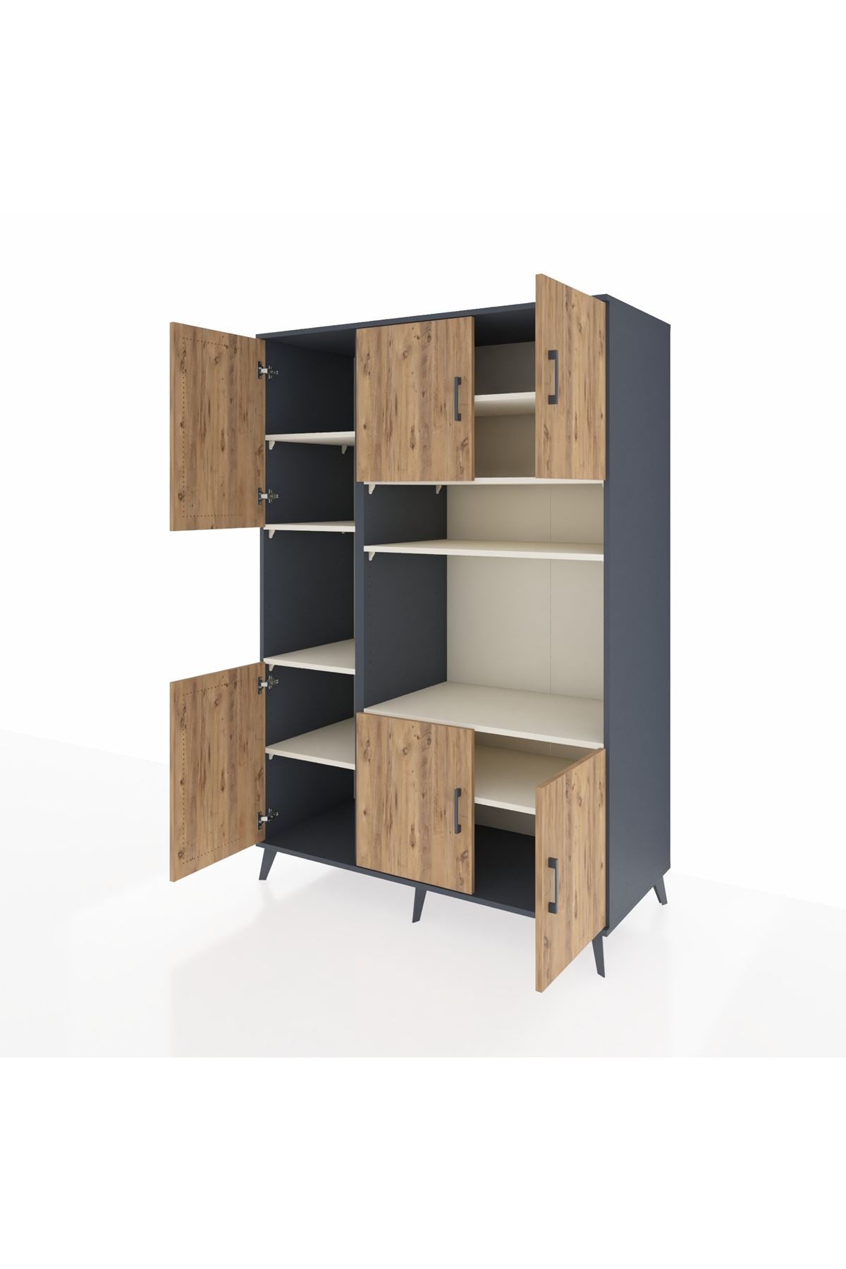 Kronos Dolap 9 Raflı 6 Kapaklı 132x59x195 Antrasit-Çam/Aytaşı