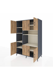 Kronos Dolap 9 Raflı 6 Kapaklı 132x59x195 Antrasit-Çam/Aytaşı