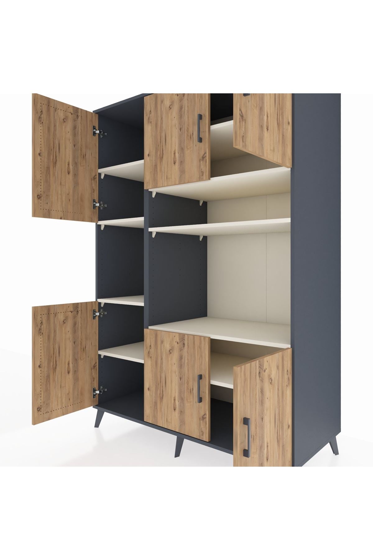 Kronos Dolap 9 Raflı 6 Kapaklı 132x59x195 Antrasit-Çam/Aytaşı