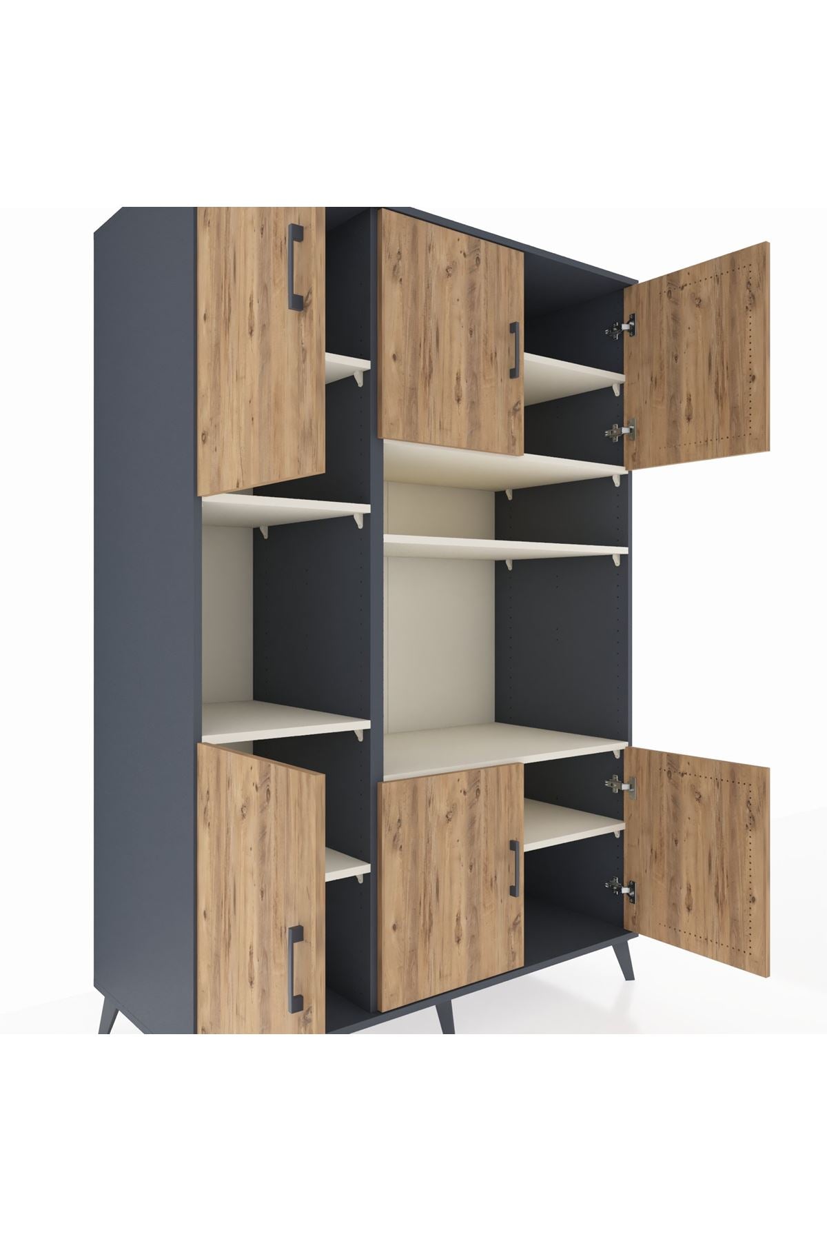 Kronos Dolap 9 Raflı 6 Kapaklı 132x59x195 Antrasit-Çam/Aytaşı