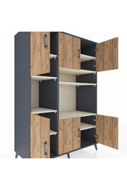 Kronos Dolap 9 Raflı 6 Kapaklı 132x59x195 Antrasit-Çam/Aytaşı