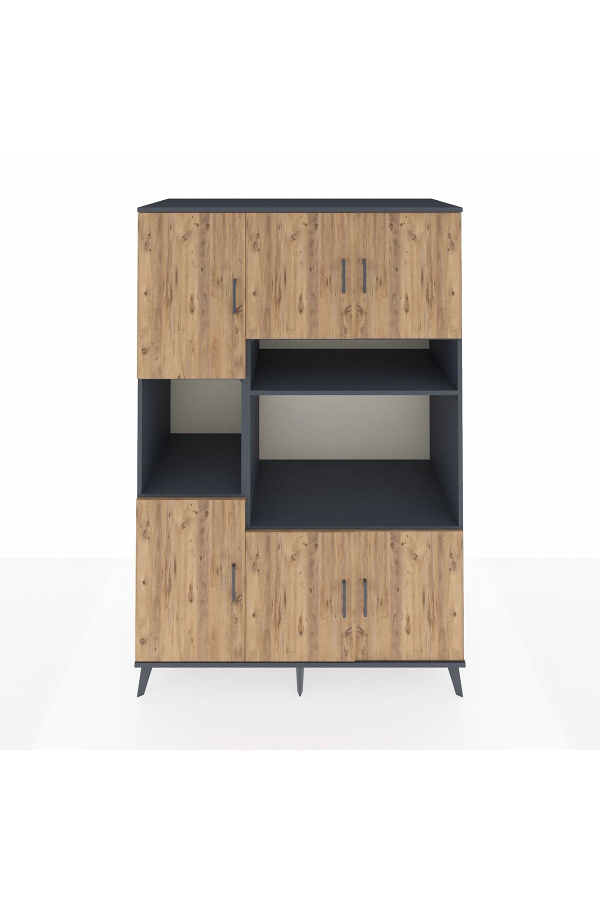 Kronos Dolap 9 Raflı 6 Kapaklı 132x59x195 Antrasit-Çam/Antrasit