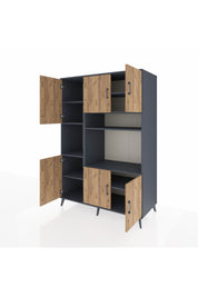 Kronos Dolap 9 Raflı 6 Kapaklı 132x59x195 Antrasit-Çam/Antrasit