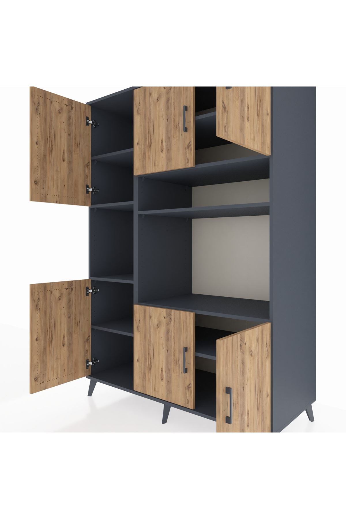 Kronos Dolap 9 Raflı 6 Kapaklı 132x59x195 Antrasit-Çam/Antrasit