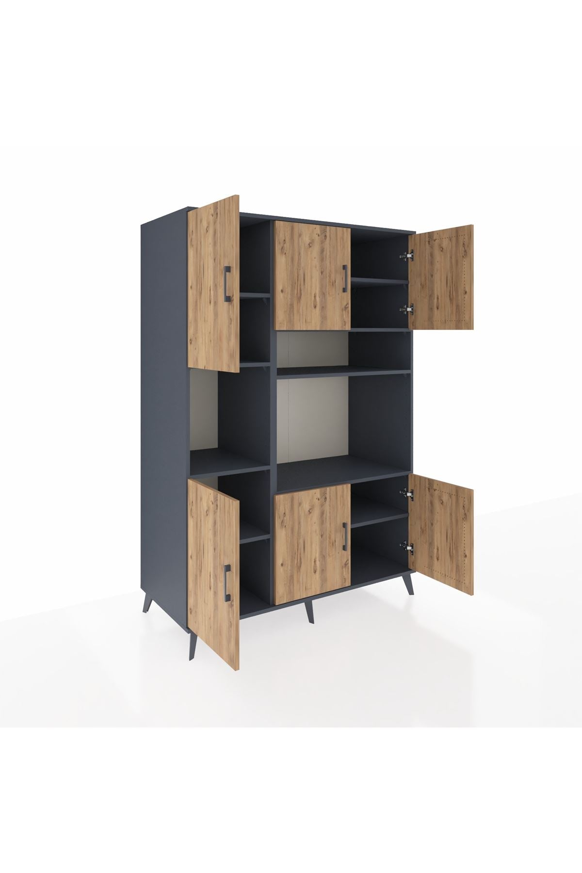 Kronos Dolap 9 Raflı 6 Kapaklı 132x59x195 Antrasit-Çam/Antrasit