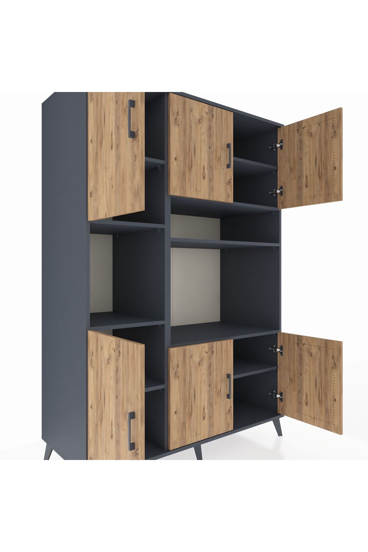 Kronos Dolap 9 Raflı 6 Kapaklı 132x59x195 Antrasit-Çam/Antrasit