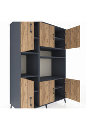 Kronos Dolap 9 Raflı 6 Kapaklı 132x59x195 Antrasit-Çam/Antrasit