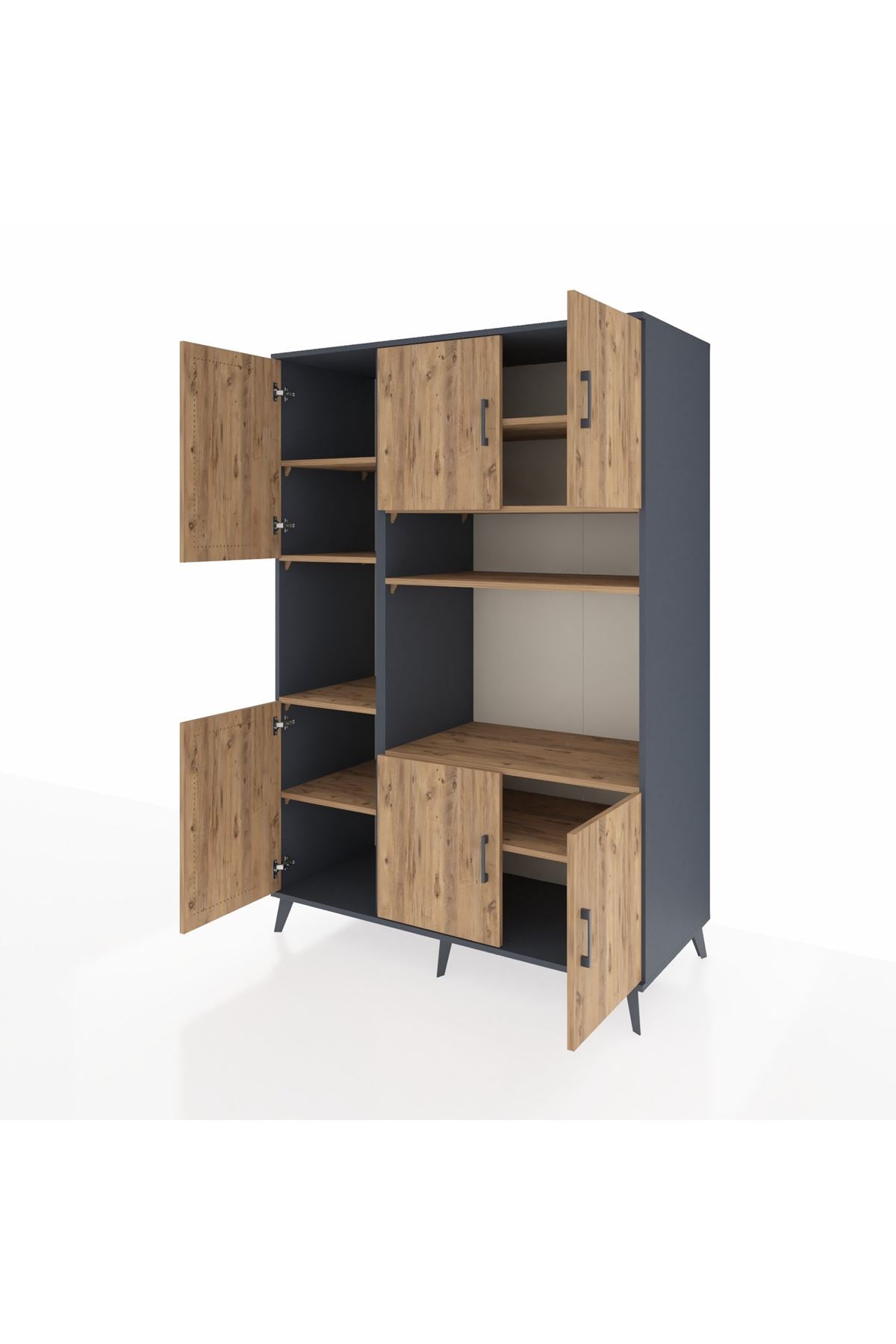 Kronos Dolap 9 Raflı 6 Kapaklı 132x59x195 Antrasit-Çam/Çam