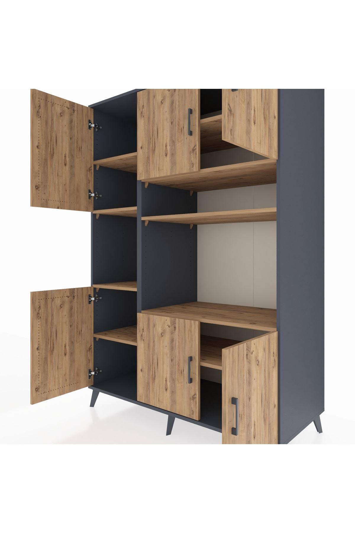 Kronos Dolap 9 Raflı 6 Kapaklı 132x59x195 Antrasit-Çam/Çam