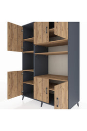 Kronos Dolap 9 Raflı 6 Kapaklı 132x59x195 Antrasit-Çam/Çam