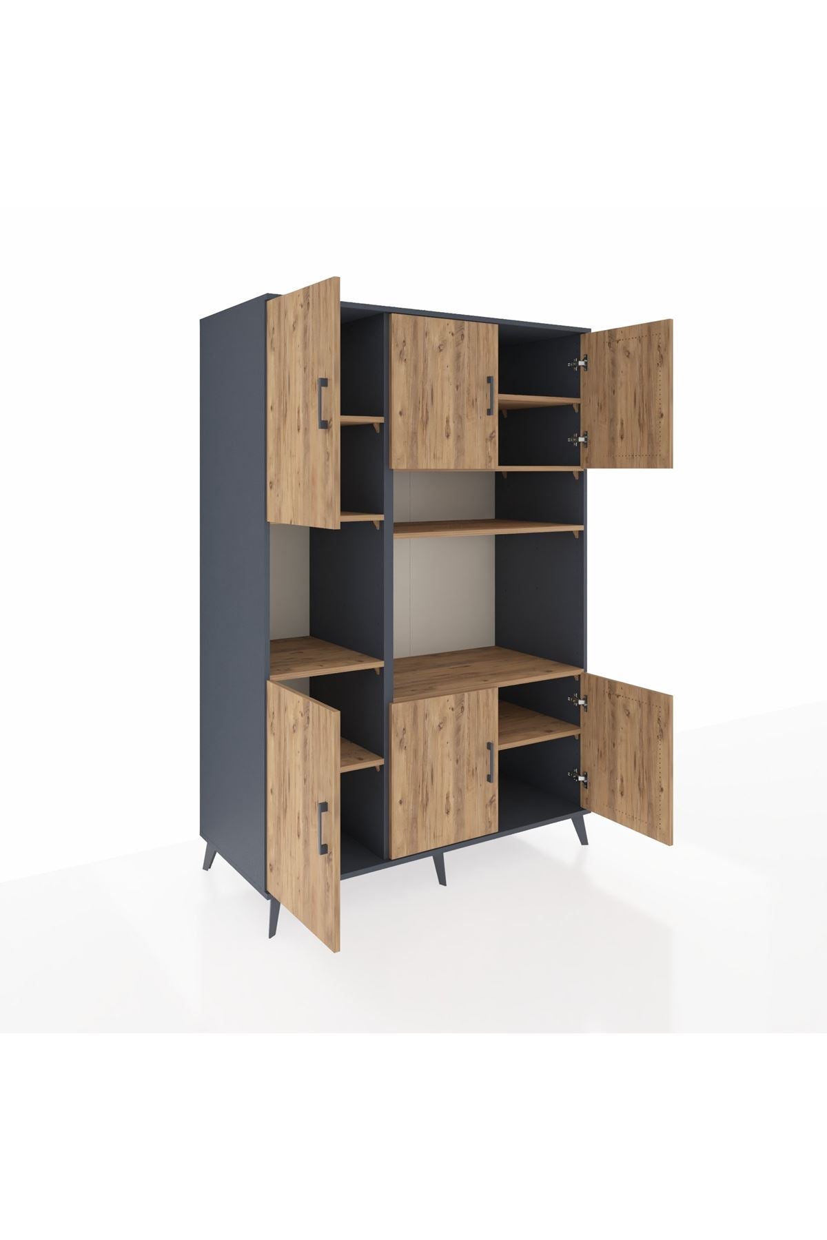 Kronos Dolap 9 Raflı 6 Kapaklı 132x59x195 Antrasit-Çam/Çam