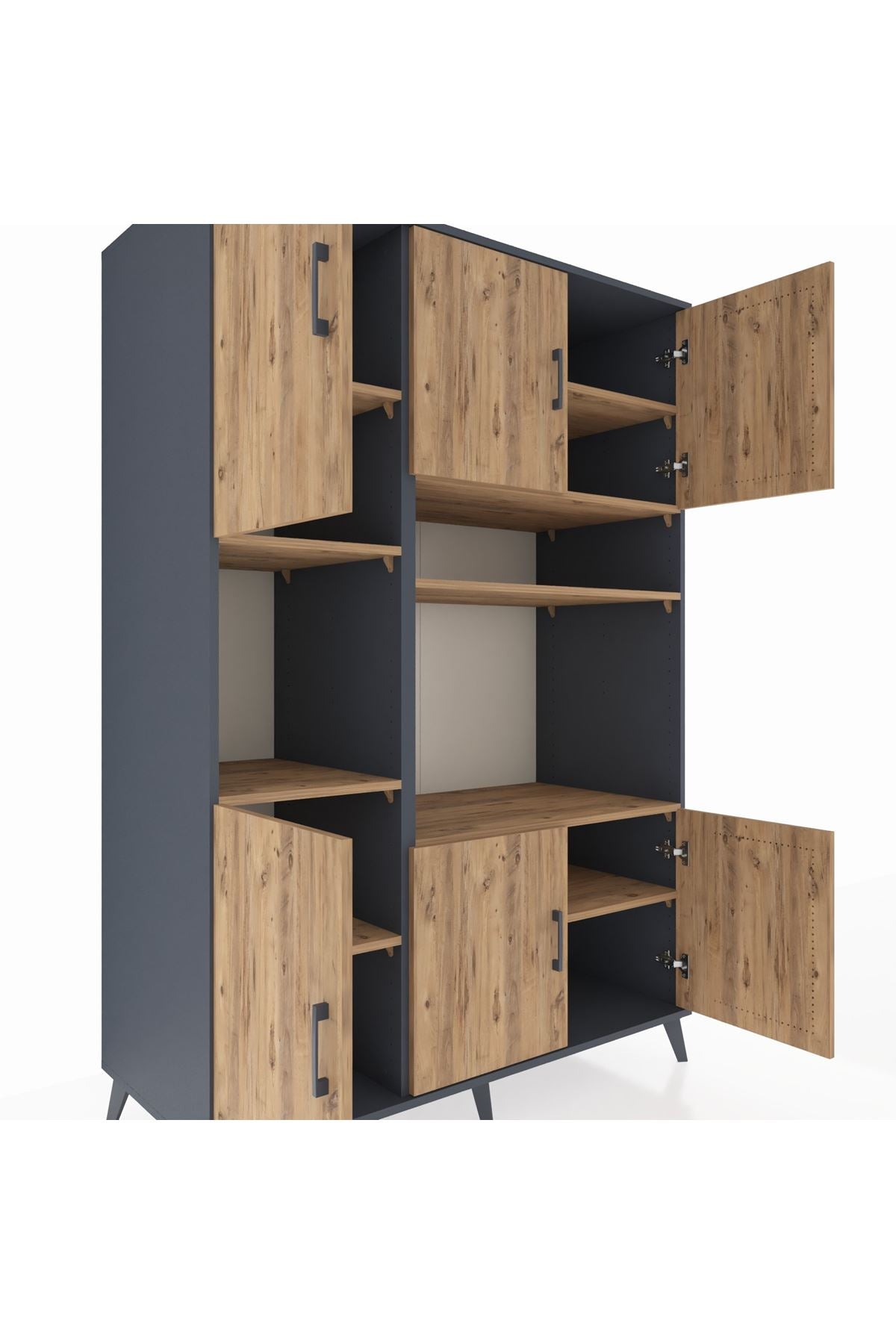 Kronos Dolap 9 Raflı 6 Kapaklı 132x59x195 Antrasit-Çam/Çam