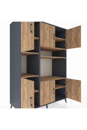 Kronos Dolap 9 Raflı 6 Kapaklı 132x59x195 Antrasit-Çam/Çam