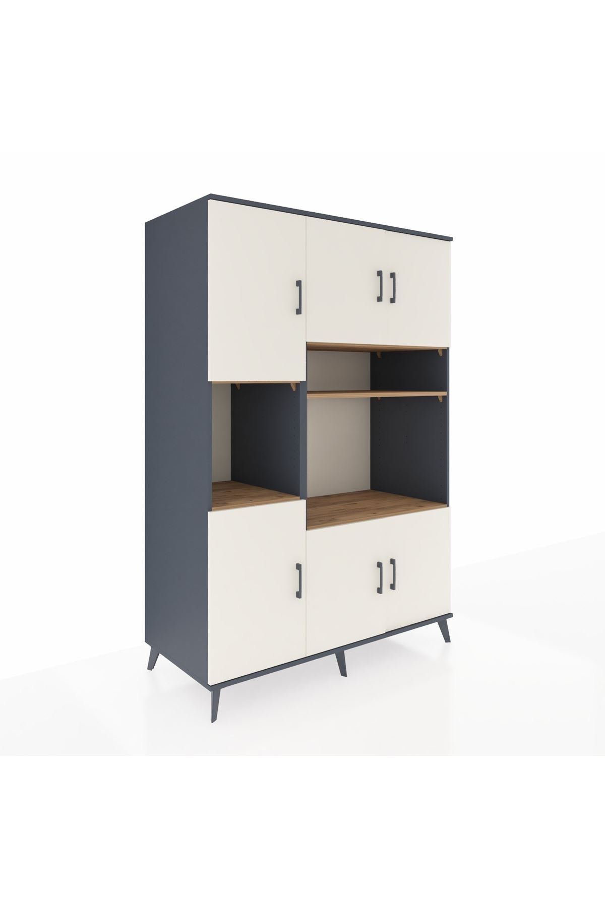 Kronos Dolap 9 Raflı 6 Kapaklı 132x59x195 Antrasit-Aytaşı/Çam