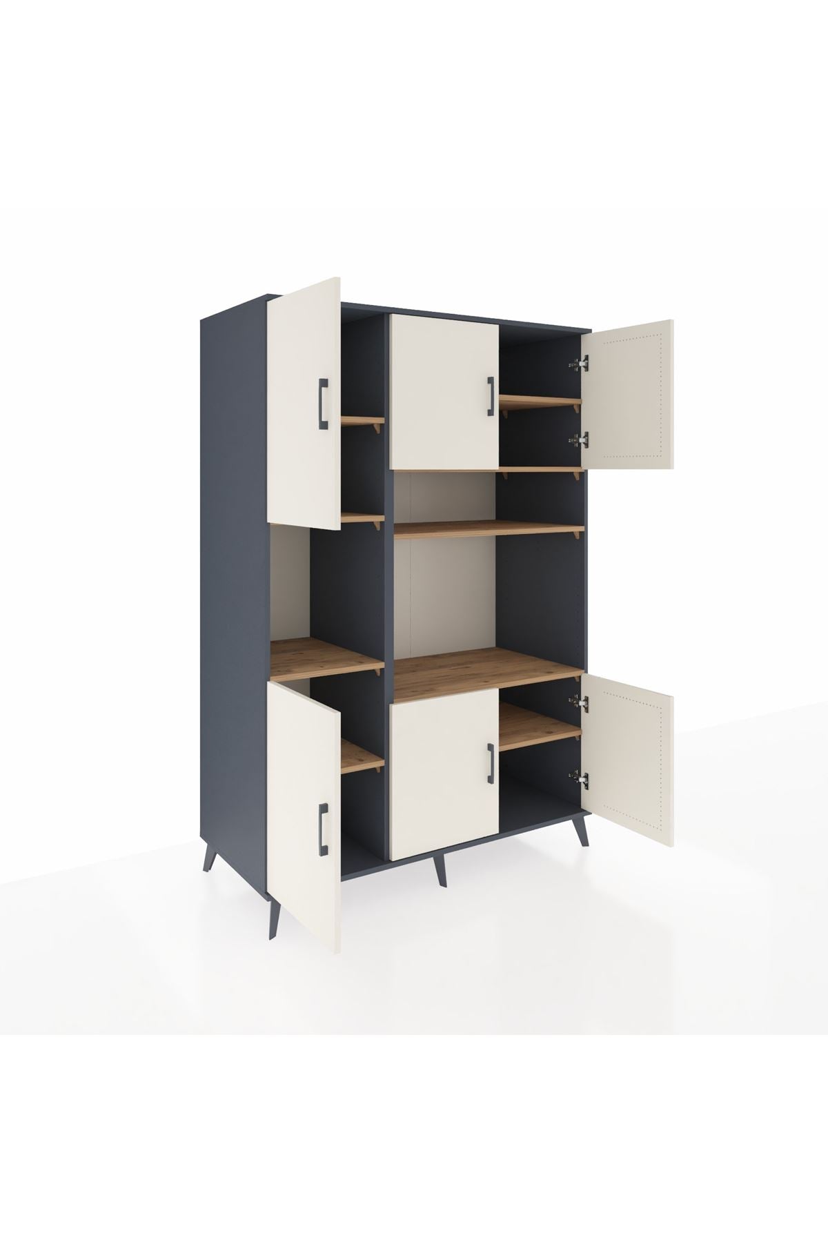 Kronos Dolap 9 Raflı 6 Kapaklı 132x59x195 Antrasit-Aytaşı/Çam