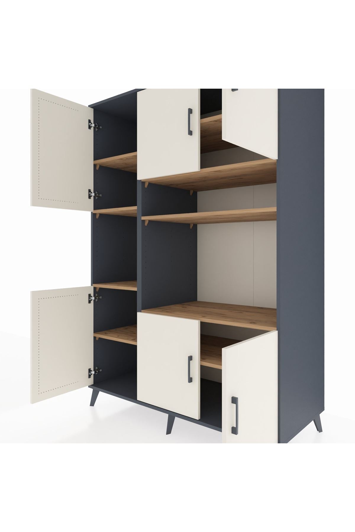 Kronos Dolap 9 Raflı 6 Kapaklı 132x59x195 Antrasit-Aytaşı/Çam