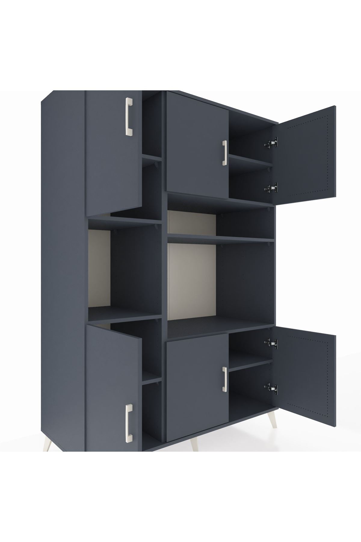 Kronos Dolap 9 Raflı 6 Kapaklı 132x59x195 Antrasit-Antrasit/Antrasit