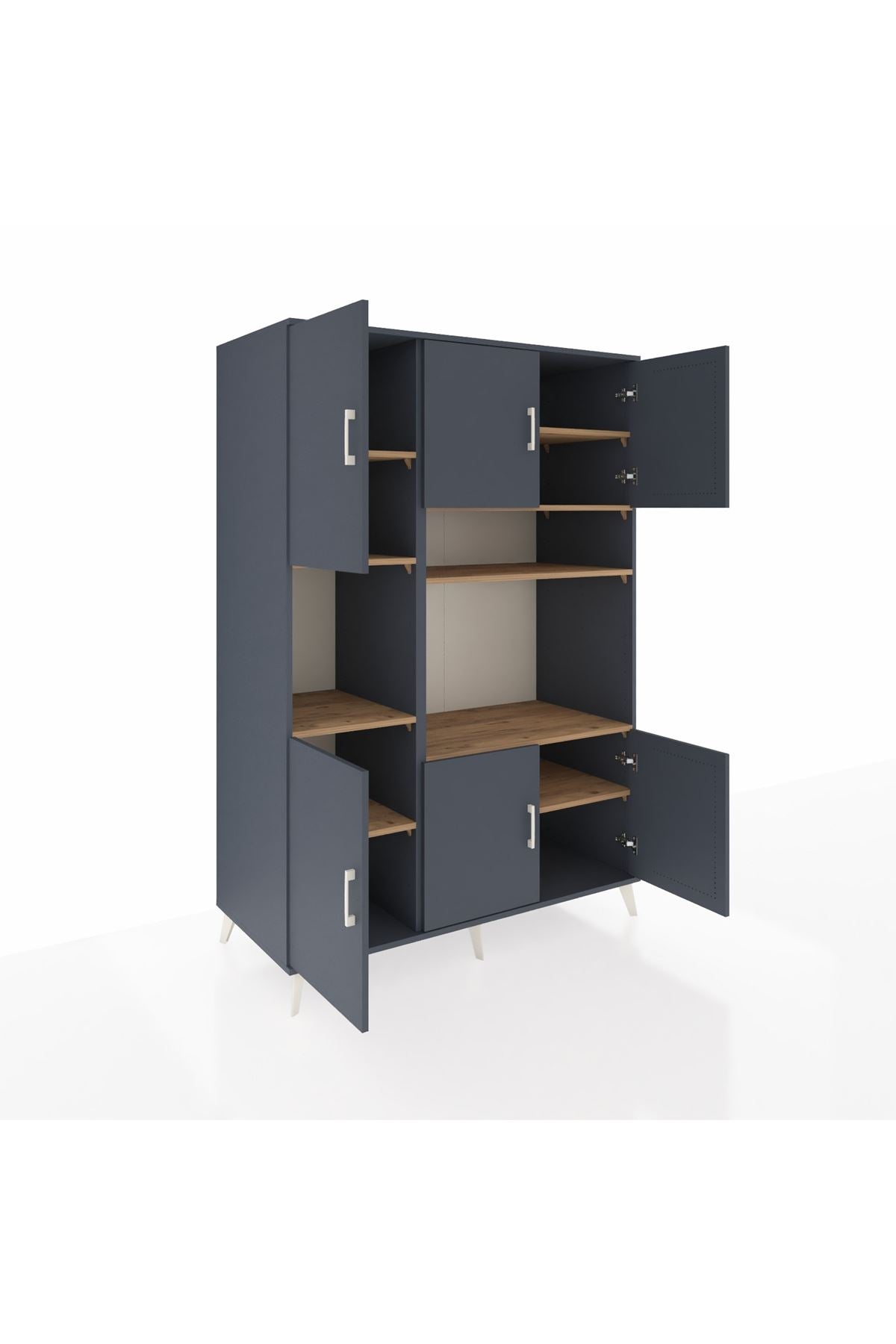 Kronos Dolap 9 Raflı 6 Kapaklı 132x59x195 Antrasit-Antrasit/Çam