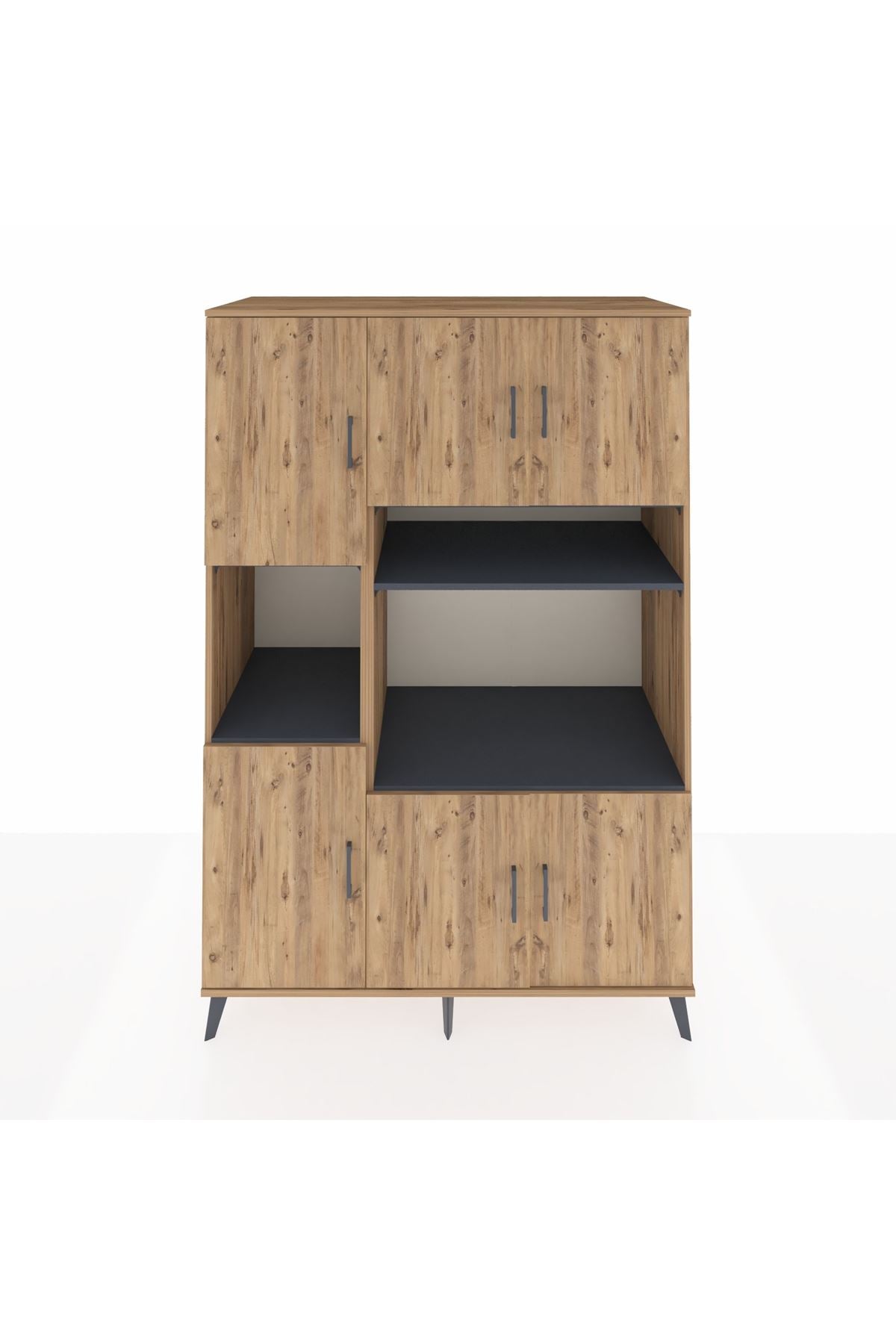 Kronos Dolap 9 Raflı 6 Kapaklı 132x59x195 Çam-Çam/Antrasit