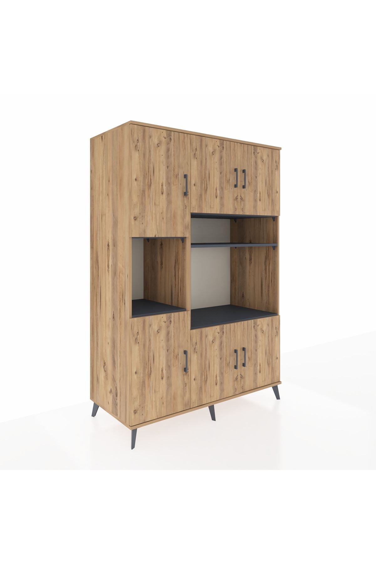 Kronos Dolap 9 Raflı 6 Kapaklı 132x59x195 Çam-Çam/Antrasit