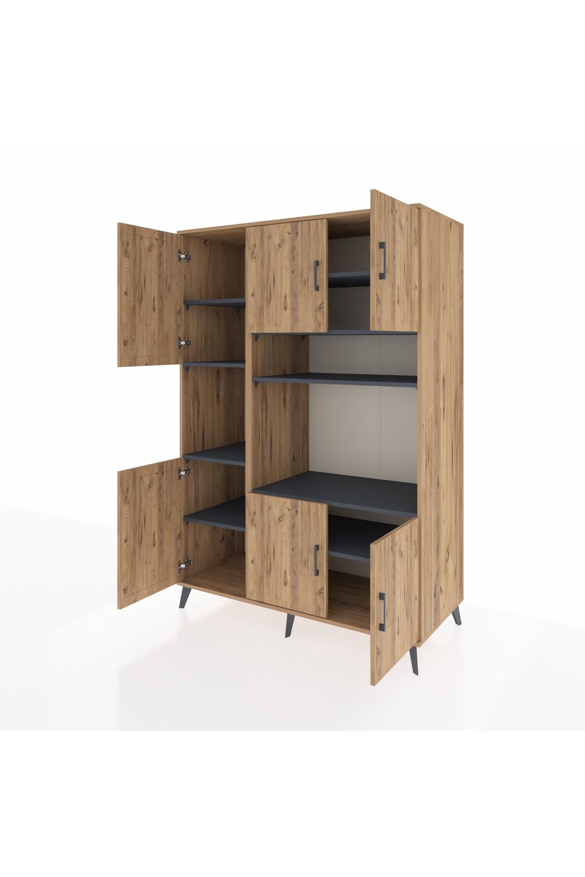 Kronos Dolap 9 Raflı 6 Kapaklı 132x59x195 Çam-Çam/Antrasit