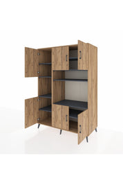 Kronos Dolap 9 Raflı 6 Kapaklı 132x59x195 Çam-Çam/Antrasit