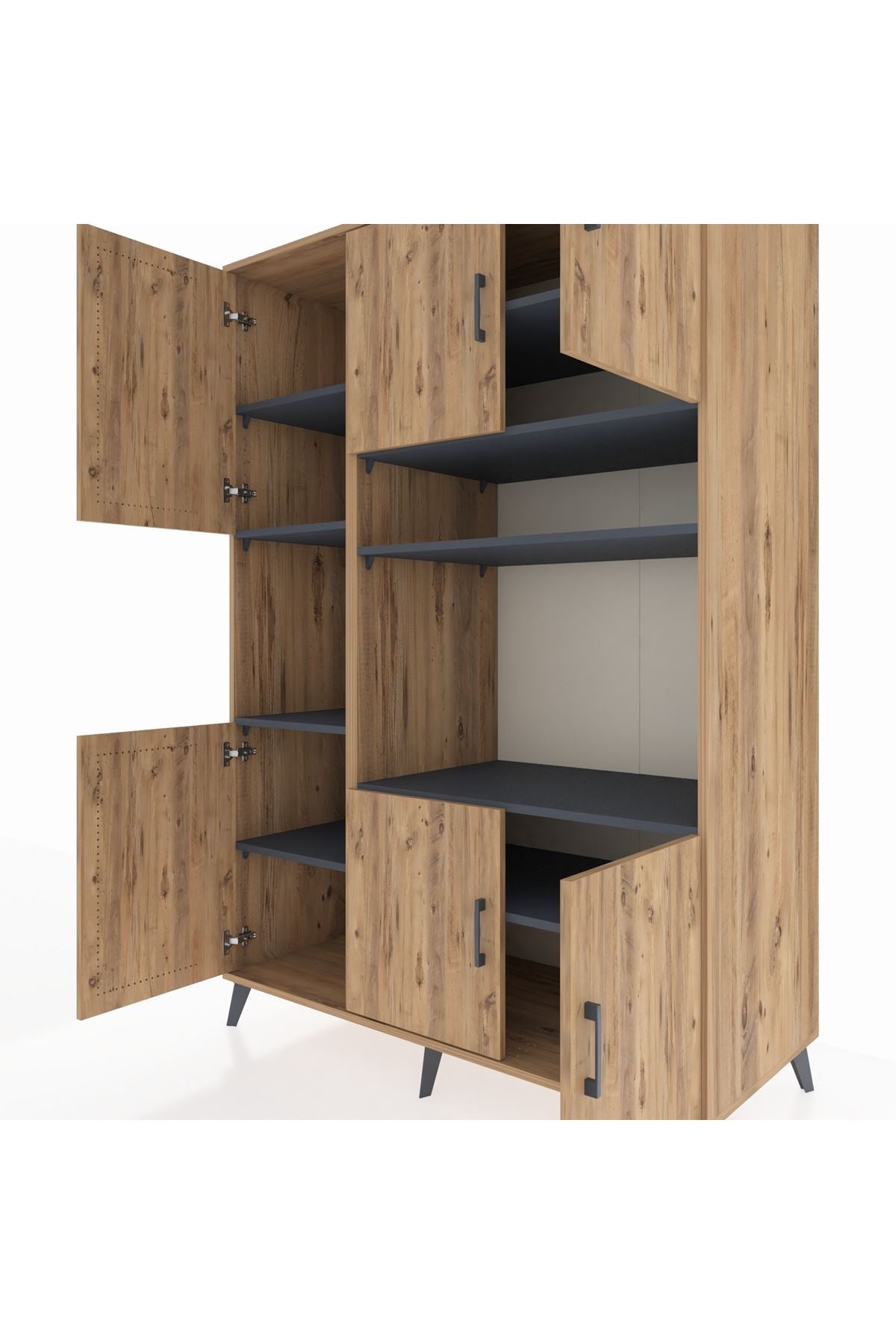 Kronos Dolap 9 Raflı 6 Kapaklı 132x59x195 Çam-Çam/Antrasit