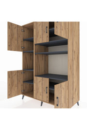 Kronos Dolap 9 Raflı 6 Kapaklı 132x59x195 Çam-Çam/Antrasit