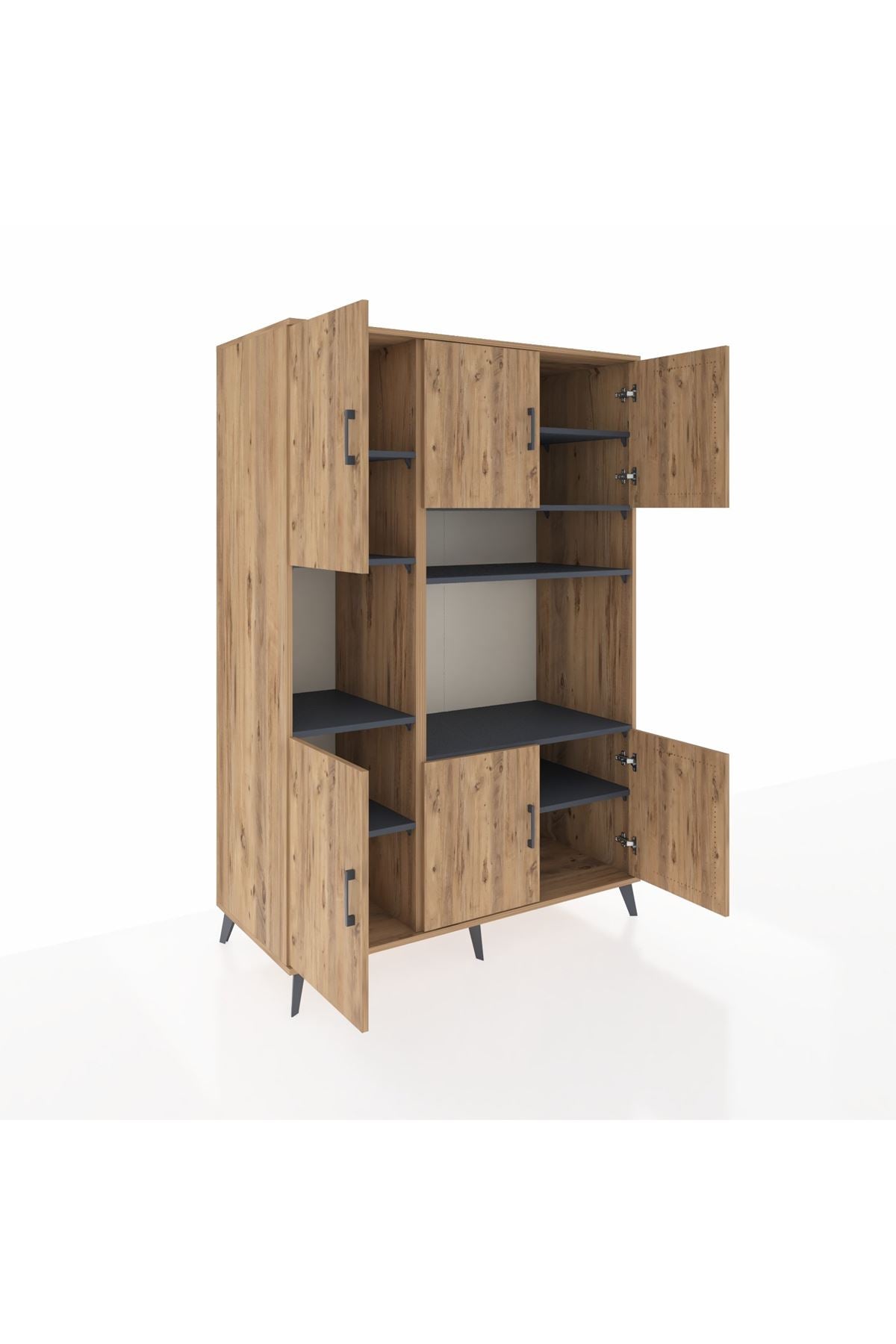 Kronos Dolap 9 Raflı 6 Kapaklı 132x59x195 Çam-Çam/Antrasit