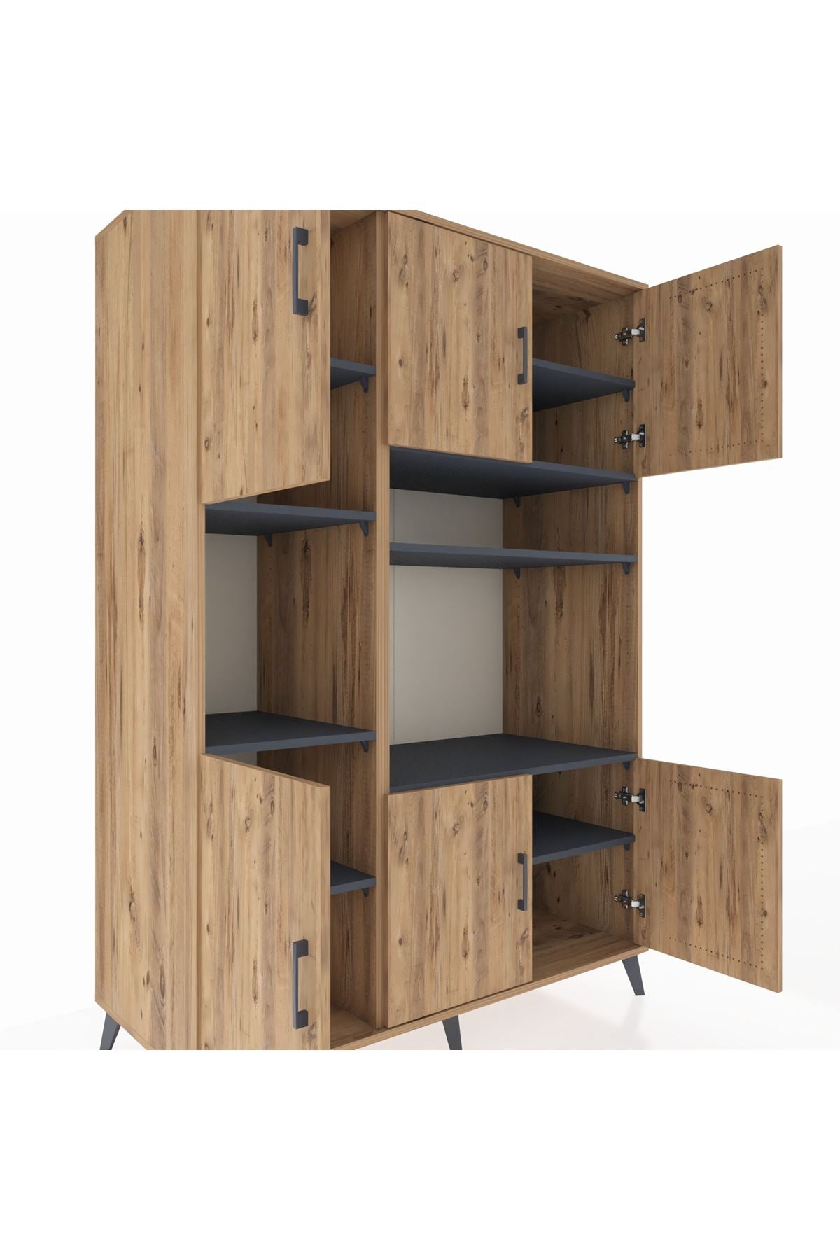 Kronos Dolap 9 Raflı 6 Kapaklı 132x59x195 Çam-Çam/Antrasit