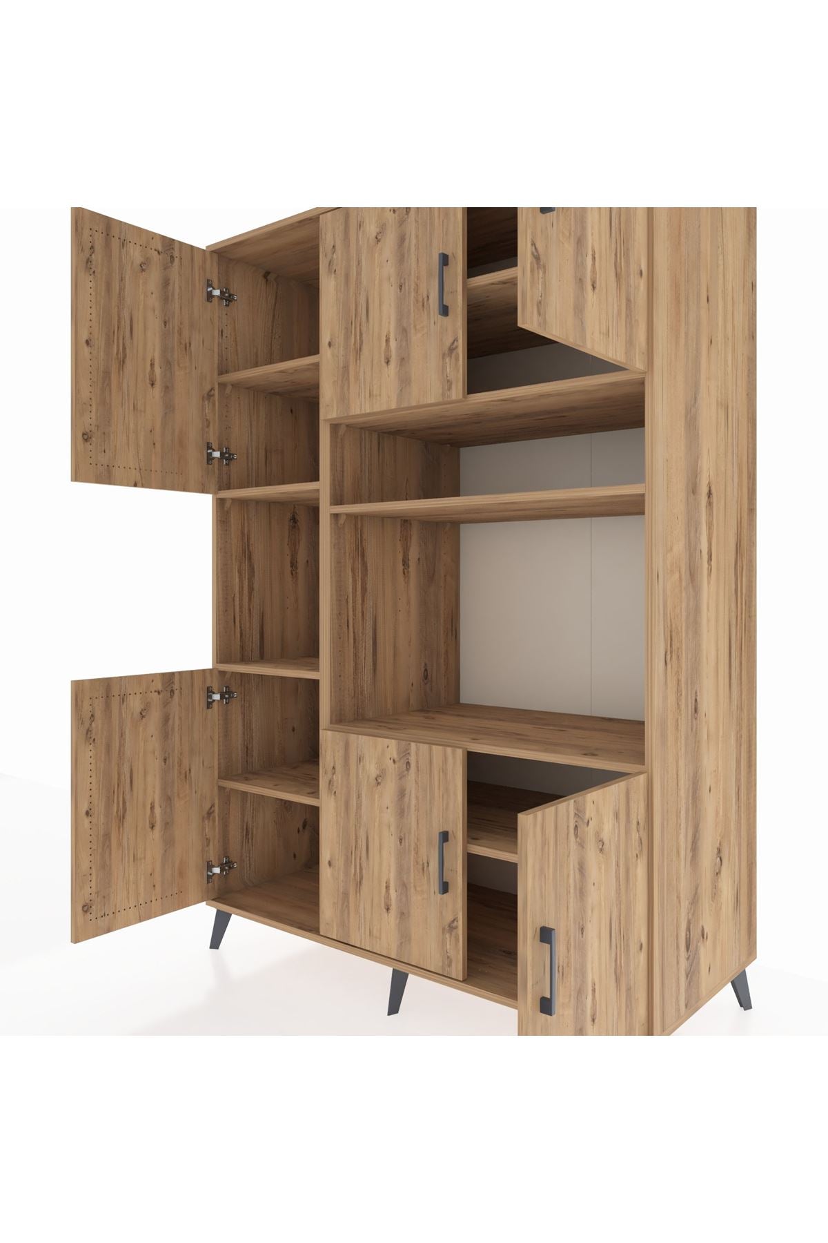 Kronos Dolap 9 Raflı 6 Kapaklı 132x59x195 Çam-Çam/Çam