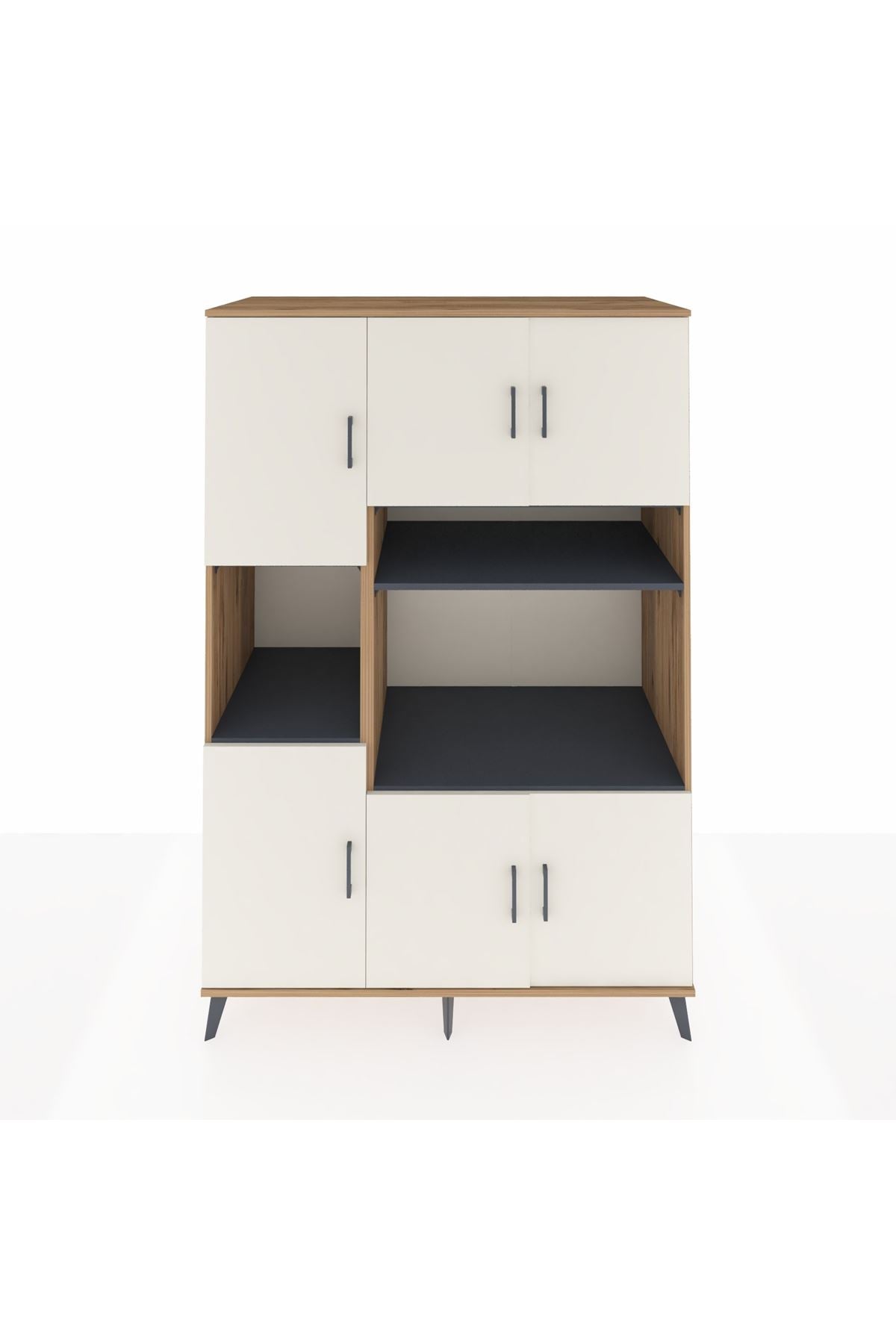 Kronos Dolap 9 Raflı 6 Kapaklı 132x59x195 Çam-Aytaşı/Antrasit