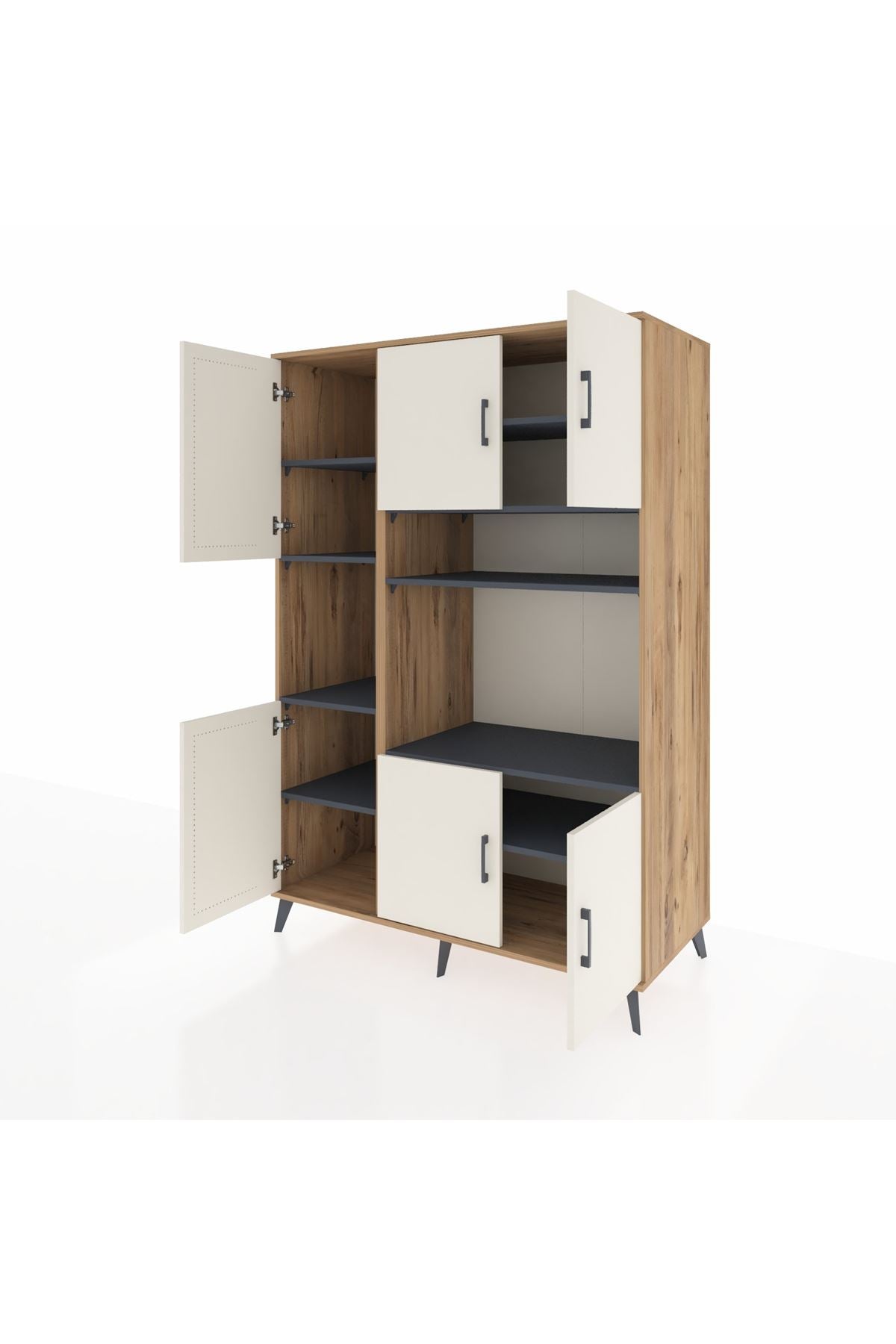 Kronos Dolap 9 Raflı 6 Kapaklı 132x59x195 Çam-Aytaşı/Antrasit