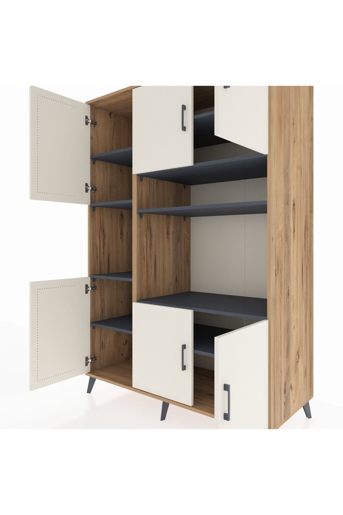 Kronos Dolap 9 Raflı 6 Kapaklı 132x59x195 Çam-Aytaşı/Antrasit