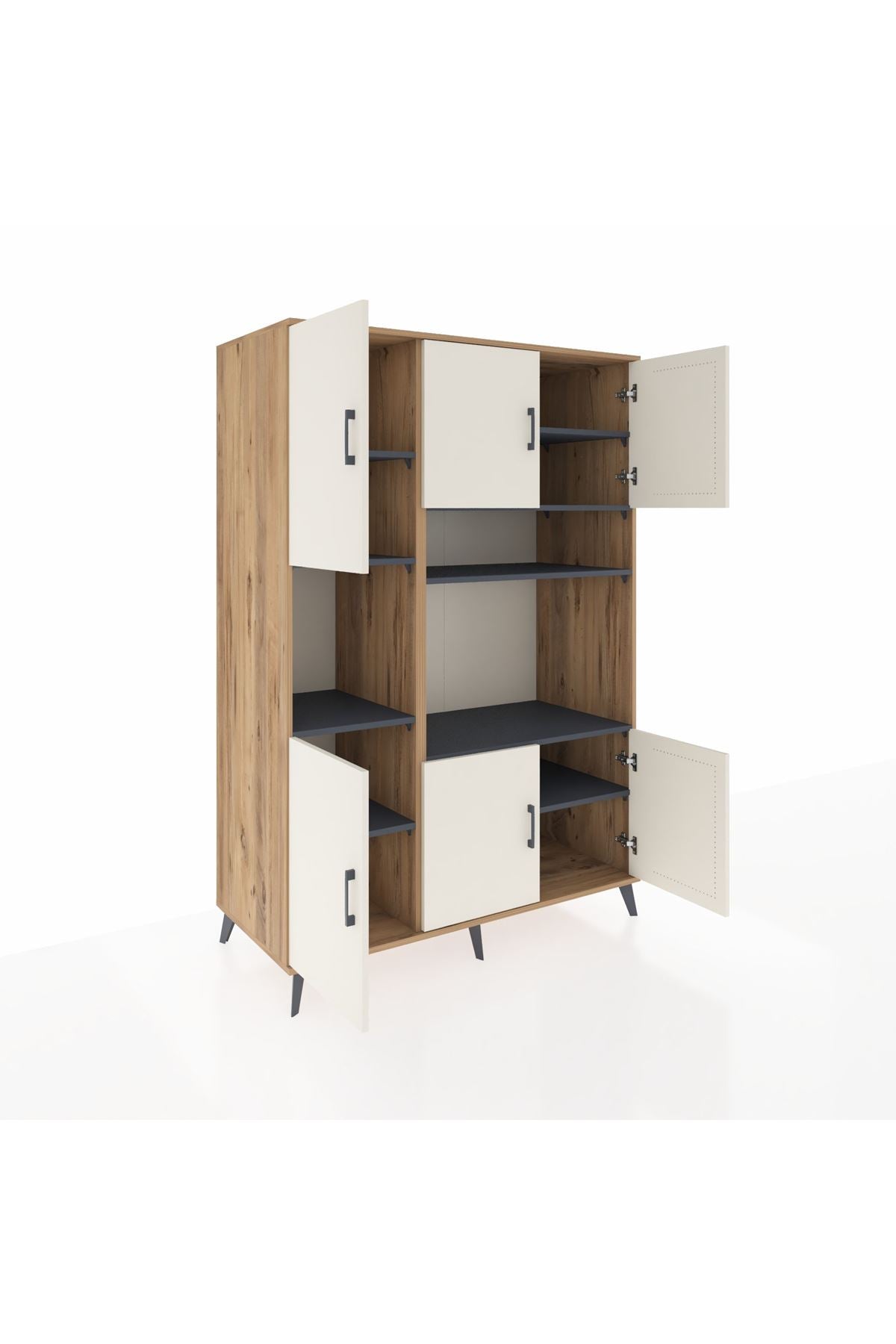 Kronos Dolap 9 Raflı 6 Kapaklı 132x59x195 Çam-Aytaşı/Antrasit