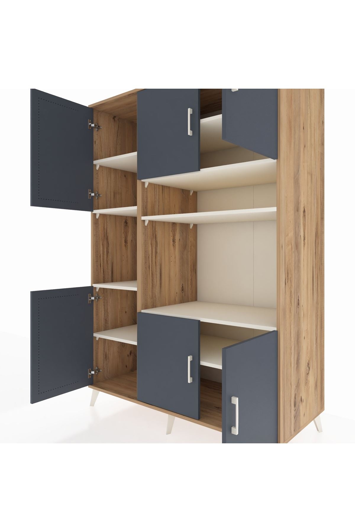 Kronos Dolap 9 Raflı 6 Kapaklı 132x59x195 Çam-Antrasit/Aytaşı