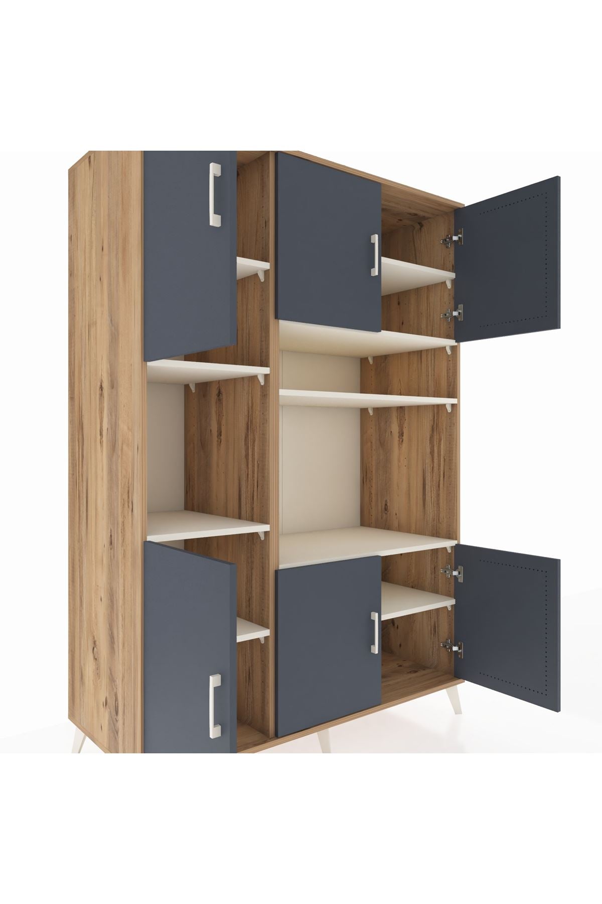 Kronos Dolap 9 Raflı 6 Kapaklı 132x59x195 Çam-Antrasit/Aytaşı