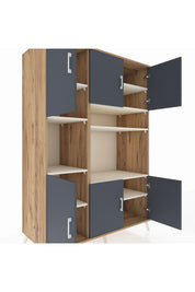 Kronos Dolap 9 Raflı 6 Kapaklı 132x59x195 Çam-Antrasit/Aytaşı