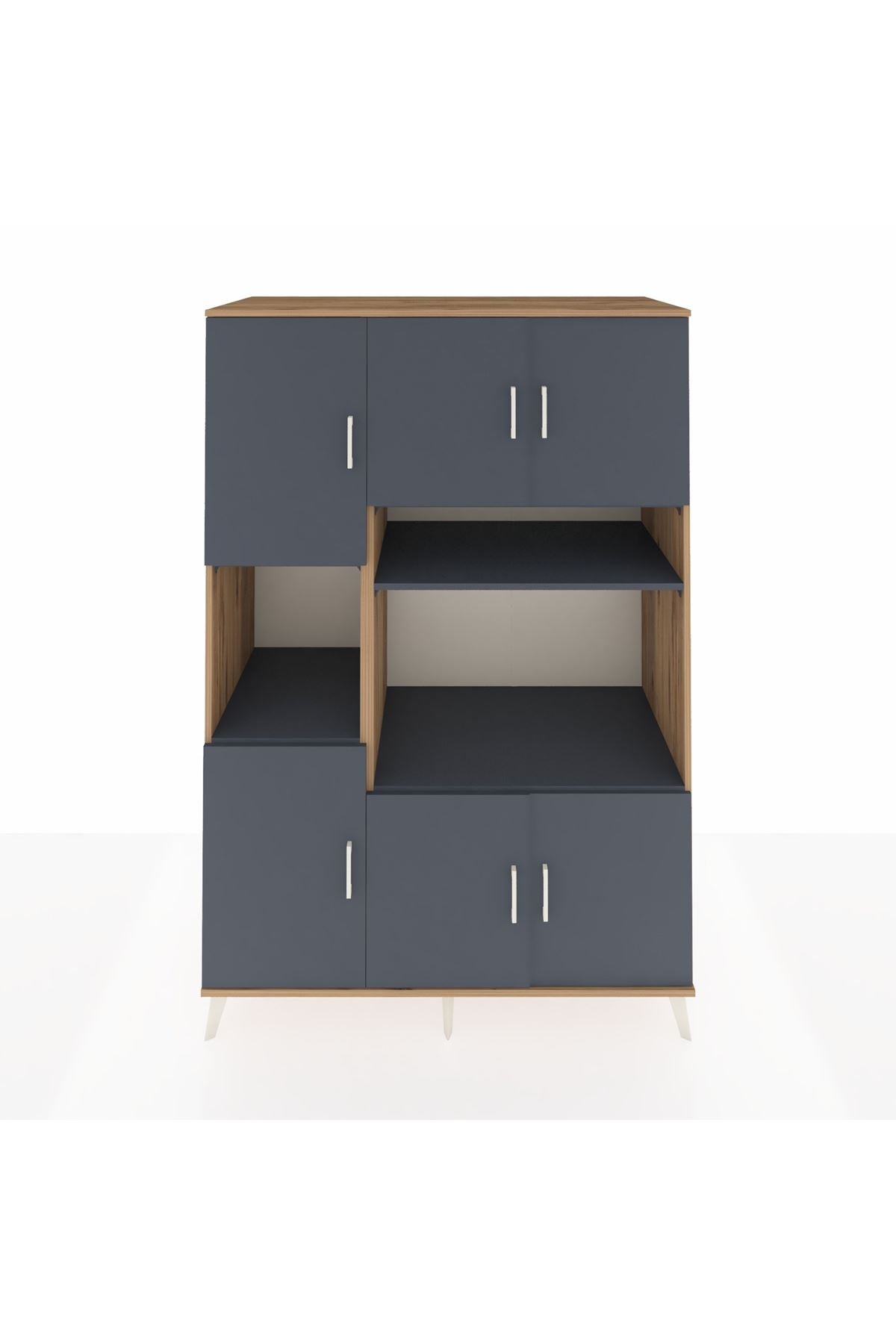 Kronos Dolap 9 Raflı 6 Kapaklı 132x59x195 Çam-Antrasit/Antrasit