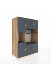 Kronos Dolap 9 Raflı 6 Kapaklı 132x59x195 Çam-Antrasit/Antrasit