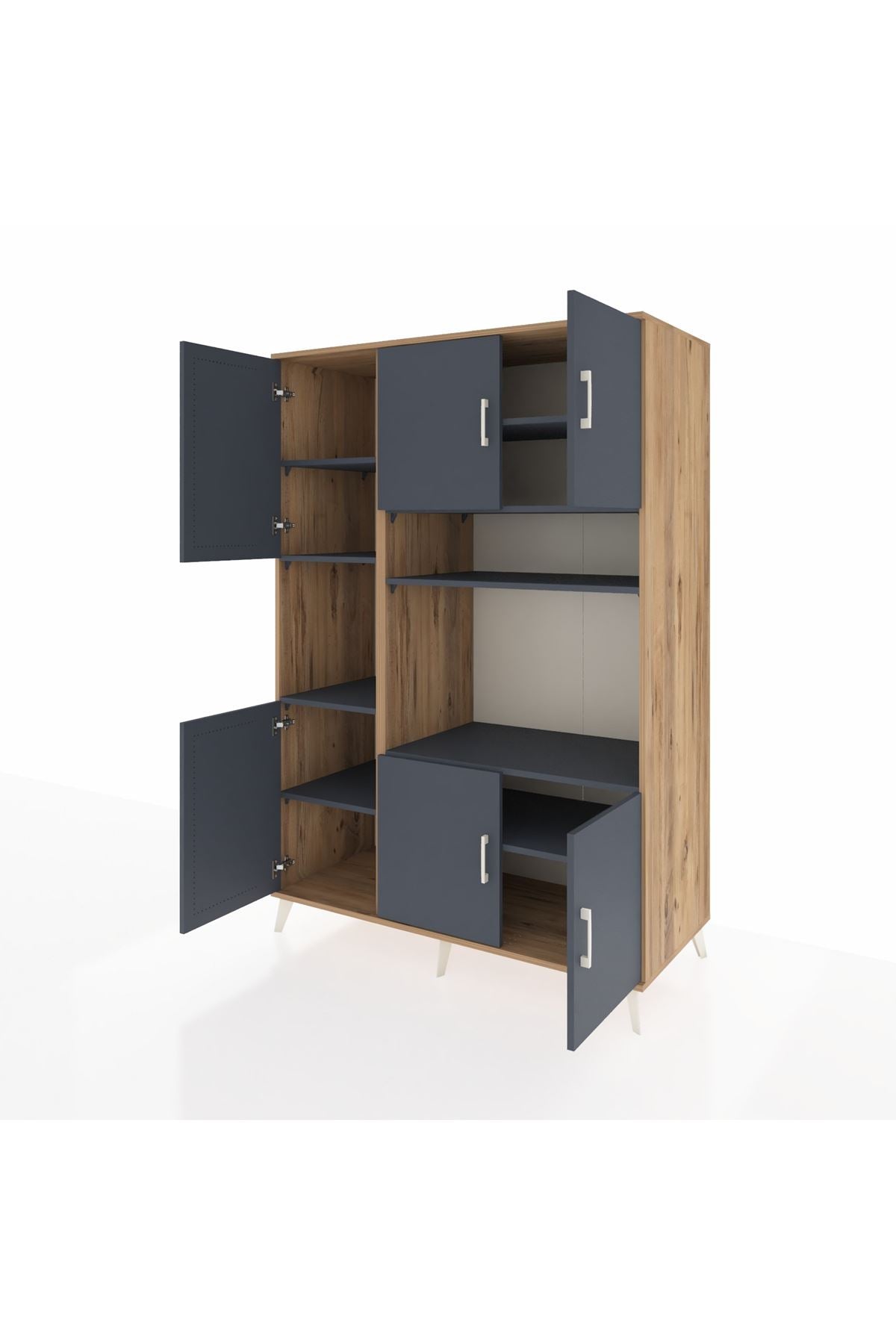 Kronos Dolap 9 Raflı 6 Kapaklı 132x59x195 Çam-Antrasit/Antrasit