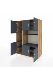 Kronos Dolap 9 Raflı 6 Kapaklı 132x59x195 Çam-Antrasit/Antrasit