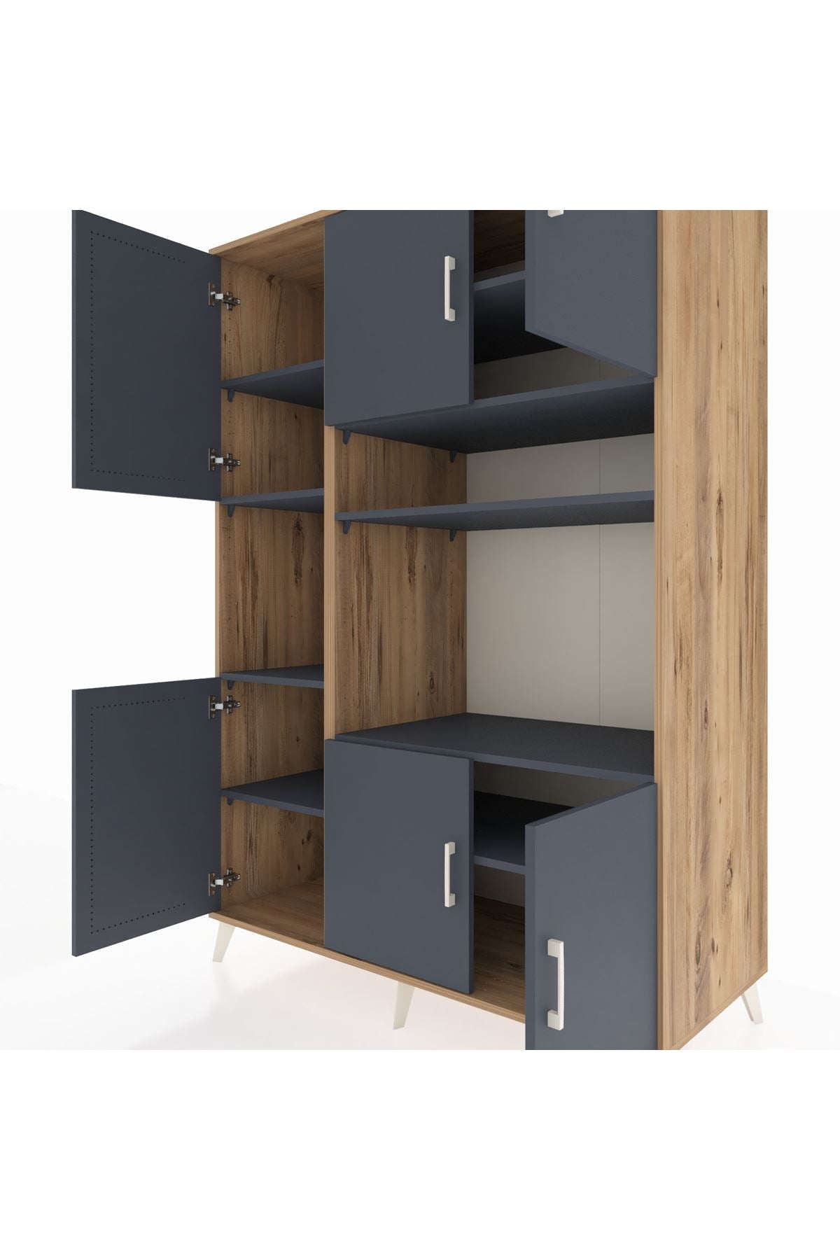 Kronos Dolap 9 Raflı 6 Kapaklı 132x59x195 Çam-Antrasit/Antrasit