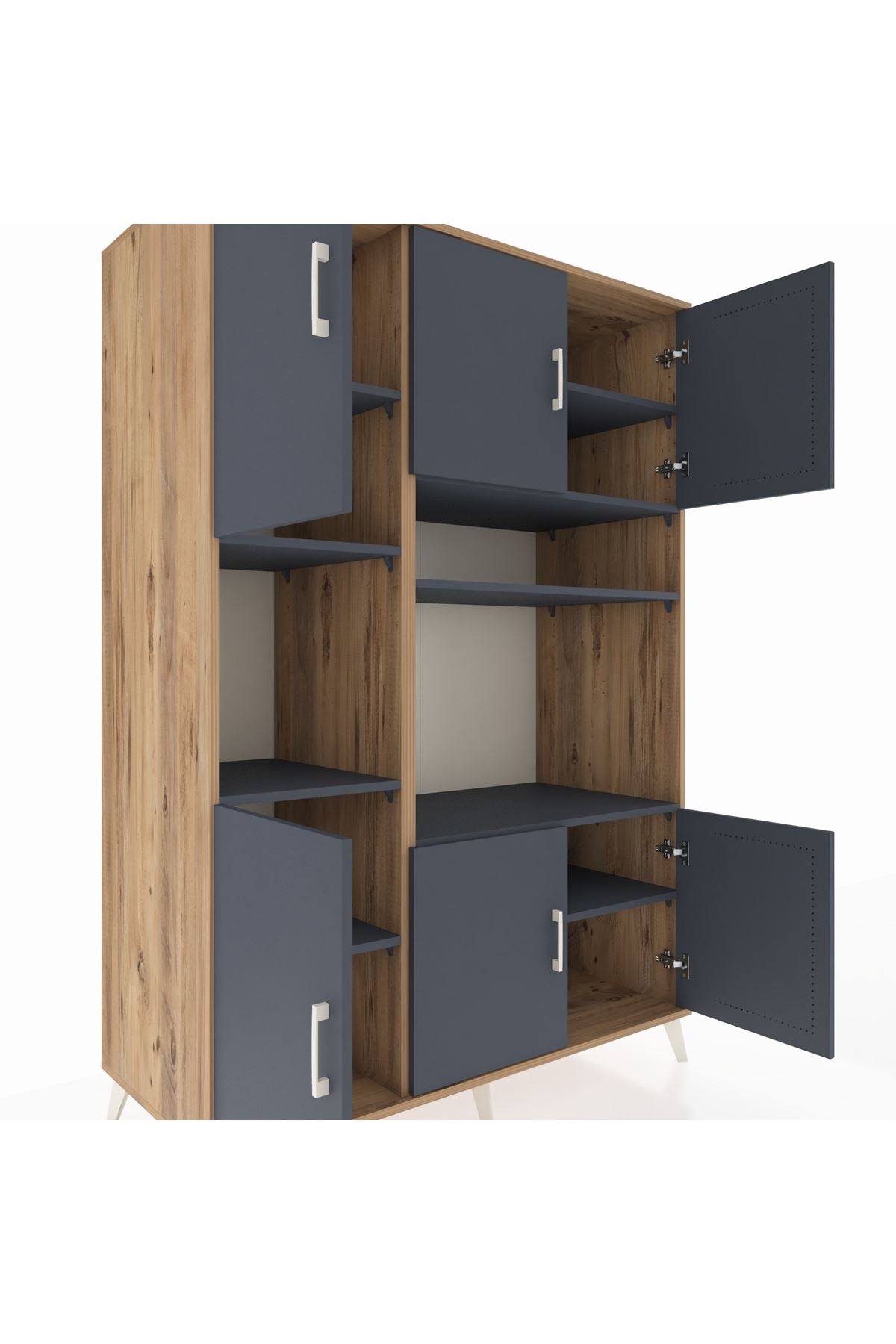 Kronos Dolap 9 Raflı 6 Kapaklı 132x59x195 Çam-Antrasit/Antrasit