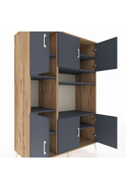 Kronos Dolap 9 Raflı 6 Kapaklı 132x59x195 Çam-Antrasit/Antrasit