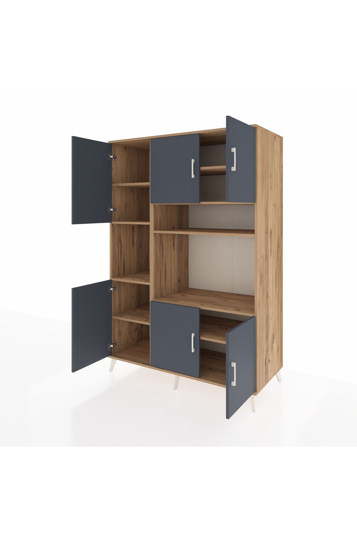 Kronos Dolap 9 Raflı 6 Kapaklı 132x59x195 Çam-Antrasit/Çam